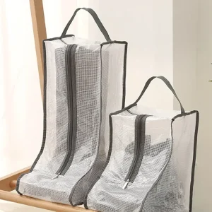 Housse anti-poussière pour chaussures, sac de rangement transparent en maille avec fermeture éclair, pour voyage