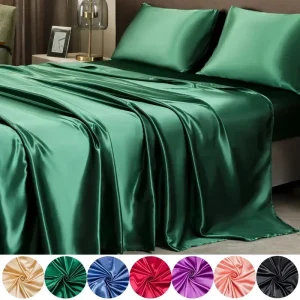 Drap housses et des taies d'oreiller luxueux en satin 2/3 pièces, doux, respirant et doux pour la peau