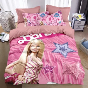 Housse de couette et taie d'oreiller rose douce pour filles, Parure de lit Disney Barbie