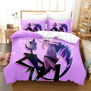 Parure de lit, Housse de couette et taie d'oreiller, motif dessin animé Hazbin Hotel
