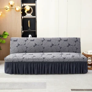 Housse de canapé-lit pliable en jacquard à motif feuilles avec jupe, canapé sans accoudoirs, protection, décoration d'intérieur