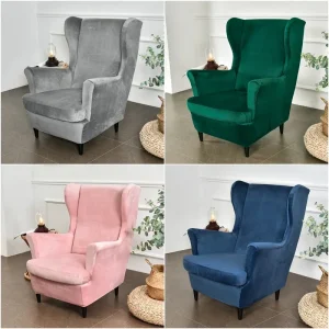 Housse de fauteuil à oreilles élastique en velours doux, extensible et réglable