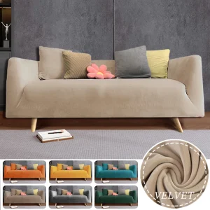 Housses de canapé de luxe en velours doux, 4 places, élastiques, amovible