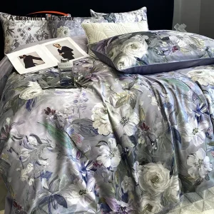 Housse de couette, drap et taies d'oreiller, Parure de lit en coton à motif fleurs