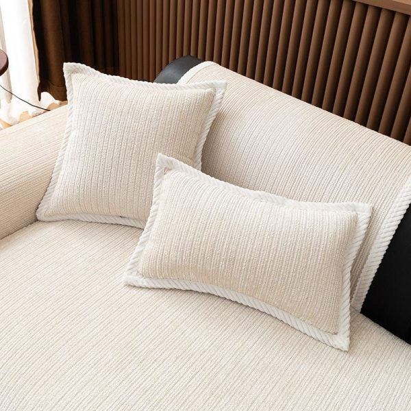 beige clair - 1 pièce - housses de coussin en tissu chenille côtelé