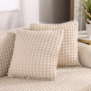 blanc cassé - 2 pièces - housses de coussin extensibles 45x45cm jupe