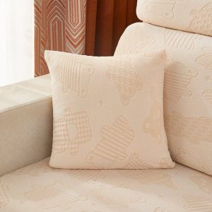 blanc cassé rose - 2 pièces - housses polaire extensibles de coussin 45 cm x 45 cm - motif bear