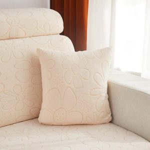 blanc cassé rose - 2 pièces - housses polaire extensibles de coussin 45 cm x 45 cm - motif flower