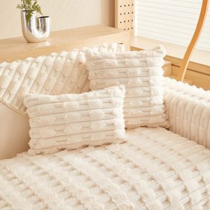 blanc crème - 1 pièce - housses de coussin luxe en fausse fourrure épaisse