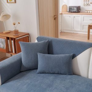bleu - 1 pièce - housses de coussin en tissu chenillé