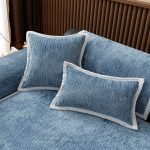 bleu - 1 pièce - housses de coussin en tissu chenille côtelé