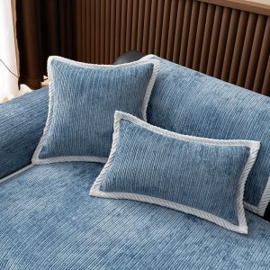 bleu - 1 pièce - housses de coussin en tissu chenille côtelé