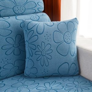bleu - 2 pièces - housses polaire extensibles de coussin 45 cm x 45 cm - motif flower