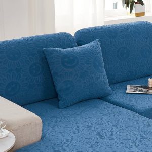 bleu - 2 pièces - housses polaire extensibles de coussin 45 cm x 45 cm - motif sun flower