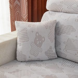 bleu clair - 2 pièces - housses polaire extensibles de coussin 45 cm x 45 cm - motif bear