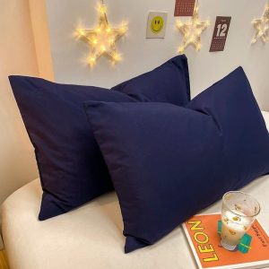 bleu marine - 2 pièces - housses de coussin 48x72cm