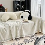 couverture tissée éclaboussures écru