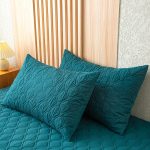 drap housse en coton bleu canard