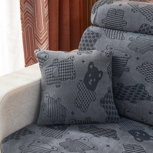 gris - 2 pièces - housses polaire extensibles de coussin 45 cm x 45 cm - motif bear