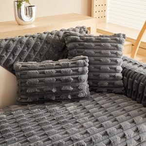 gris foncé - 1 pièce - housses de coussin luxe en fausse fourrure épaisse