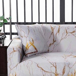 housse de coussin extensible 45x45cm blanc marbré or