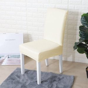 housse extensible de chaise en simili cuir imperméable blanc cassé