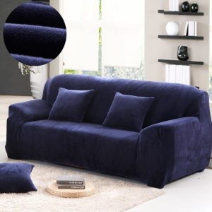 housse extensible en velours bleu marine pour fauteuil