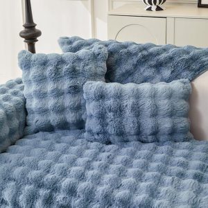 housses de coussin luxe en fausse fourrure bleu
