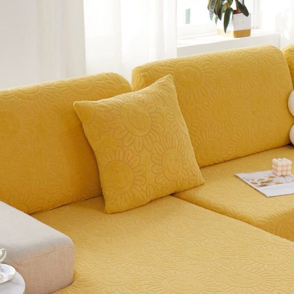 jaune - 2 pièces - housses polaire extensibles de coussin 45 cm x 45 cm - motif sun flower