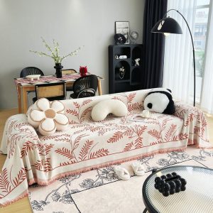 jeté de canapé feuillage douceur orange