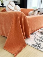 jeté de canapé motif herringbone orange