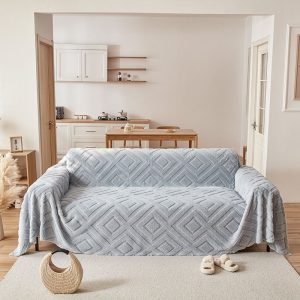 jeté de canapé polaire diamant bleu