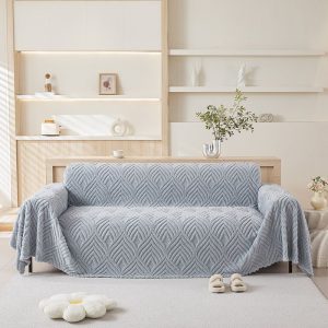 jeté de canapé polaire feuilles bleu