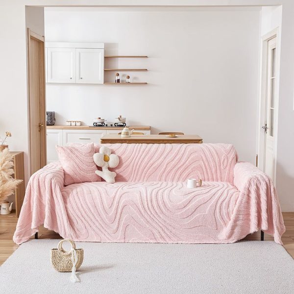 jeté de canapé polaire ondulations rose