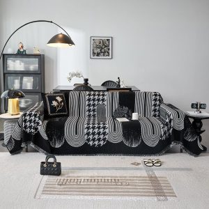 jeté de canapé tissé couture urbain noir