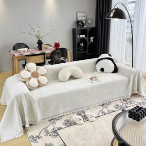 jeté de canapé tissé éclaboussures écru