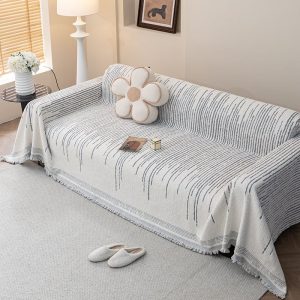 jeté de canapé tissé gris clair