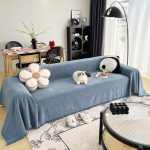 jeté de canapé tissé herringbone bleu