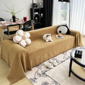 jeté de canapé tissé herringbone camel