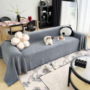 jeté de canapé tissé herringbone gris