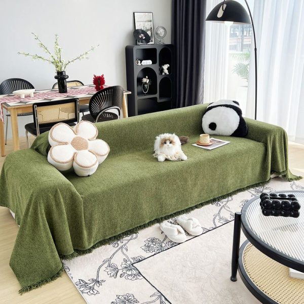 jeté de canapé tissé herringbone olive