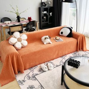 jeté de canapé tissé herringbone orange