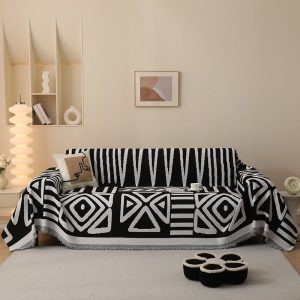 jeté de canapé tissé tribal noir