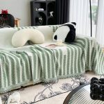 jeté de canapé vert motif tissé