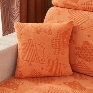 orange - 2 pièces - housses polaire extensibles de coussin 45 cm x 45 cm - motif bear