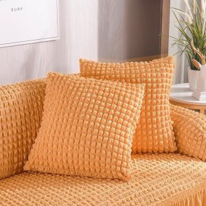 orange saumon - 2 pièces - housses de coussin extensibles 45x45cm jupe